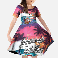 Hawaiian Mele Kalikimaka Family Matching Long Sleeve Bodycon Dress and Hawaiian Shirt Santa Claus Driving The Whale with Sunset Ocean Landscape LT03 Daughter's Dress Blue - Polynesian Pride