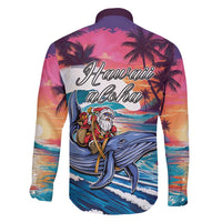 Hawaiian Mele Kalikimaka Family Matching Long Sleeve Bodycon Dress and Hawaiian Shirt Santa Claus Driving The Whale with Sunset Ocean Landscape LT03 - Polynesian Pride