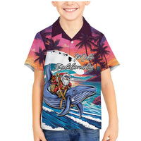 Hawaiian Mele Kalikimaka Family Matching Mermaid Dress and Hawaiian Shirt Santa Claus Driving The Whale with Sunset Ocean Landscape