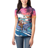 Hawaiian Mele Kalikimaka Women Polo Shirt Santa Claus Driving The Whale with Sunset Ocean Landscape LT03 - Polynesian Pride
