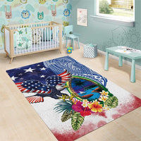 Guam and United States Together Area Rug Bald Eagle and Guam Seal with Flower and Tribal Tattoos - Polynesian Pride
