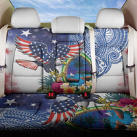 Guam and United States Together Back Car Seat Cover Bald Eagle and Guam Seal with Flower and Tribal Tattoos - Polynesian Pride