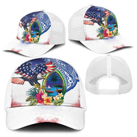 Guam and United States Together Baseball Net Cap Bald Eagle and Guam Seal with Flower and Tribal Tattoos LT03 - Polynesian Pride