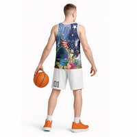 Guam and United States Together Basketball Jersey Bald Eagle and Guam Seal with Flower and Tribal Tattoos - Polynesian Pride