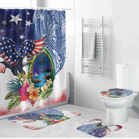 Guam and United States Together Bathroom Set Bald Eagle and Guam Seal with Flower and Tribal Tattoos - Polynesian Pride