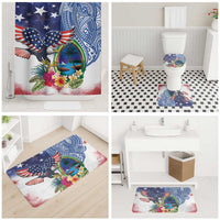 Guam and United States Together Bathroom Set Bald Eagle and Guam Seal with Flower and Tribal Tattoos - Polynesian Pride