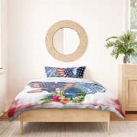 Guam and United States Together Bedding Set Bald Eagle and Guam Seal with Flower and Tribal Tattoos - Polynesian Pride