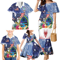 Guam and United States Together Family Matching Mermaid Dress and Hawaiian Shirt Bald Eagle and Guam Seal with Flower and Tribal Tattoos LT03 - Polynesian Pride