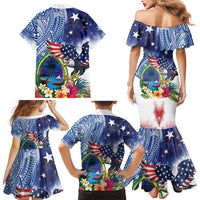Guam and United States Together Family Matching Mermaid Dress and Hawaiian Shirt Bald Eagle and Guam Seal with Flower and Tribal Tattoos LT03 - Polynesian Pride