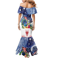 Guam and United States Together Family Matching Mermaid Dress and Hawaiian Shirt Bald Eagle and Guam Seal with Flower and Tribal Tattoos - Polynesian Pride