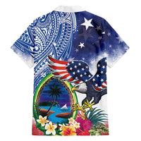 Guam and United States Together Family Matching Off Shoulder Maxi Dress and Hawaiian Shirt Bald Eagle and Guam Seal with Flower and Tribal Tattoos LT03 - Polynesian Pride