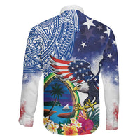 Guam and United States Together Family Matching Off Shoulder Maxi Dress and Hawaiian Shirt Bald Eagle and Guam Seal with Flower and Tribal Tattoos LT03 - Polynesian Pride