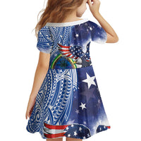 Guam and United States Together Family Matching Summer Maxi Dress and Hawaiian Shirt Bald Eagle and Guam Seal with Flower and Tribal Tattoos LT03 - Polynesian Pride