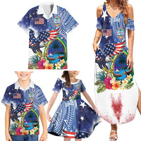 Guam and United States Together Family Matching Summer Maxi Dress and Hawaiian Shirt Bald Eagle and Guam Seal with Flower and Tribal Tattoos LT03 - Polynesian Pride