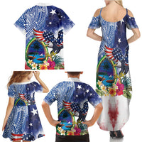Guam and United States Together Family Matching Summer Maxi Dress and Hawaiian Shirt Bald Eagle and Guam Seal with Flower and Tribal Tattoos LT03 - Polynesian Pride