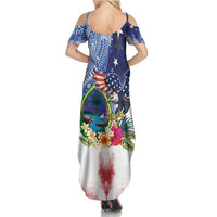 Guam and United States Together Family Matching Summer Maxi Dress and Hawaiian Shirt Bald Eagle and Guam Seal with Flower and Tribal Tattoos LT03 - Polynesian Pride