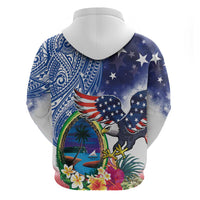 Guam and United States Together Hoodie Bald Eagle and Guam Seal with Flower and Tribal Tattoos - Polynesian Pride