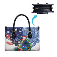 Guam and United States Together Leather Bag Bald Eagle and Guam Seal with Flower and Tribal Tattoos - Polynesian Pride