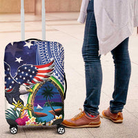 Guam and United States Together Luggage Cover Bald Eagle and Guam Seal with Flower and Tribal Tattoos - Polynesian Pride
