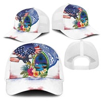 Guam and United States Together Mesh Trucker Cap Bald Eagle and Guam Seal with Flower and Tribal Tattoos - Polynesian Pride