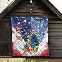 Guam and United States Together Quilt Bald Eagle and Guam Seal with Flower and Tribal Tattoos - Polynesian Pride