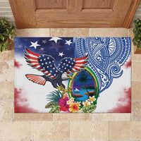 Guam and United States Together Rubber Doormat Bald Eagle and Guam Seal with Flower and Tribal Tattoos - Polynesian Pride