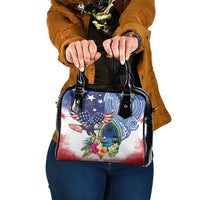 Guam and United States Together Shoulder Handbag Bald Eagle and Guam Seal with Flower and Tribal Tattoos - Polynesian Pride