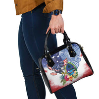 Guam and United States Together Shoulder Handbag Bald Eagle and Guam Seal with Flower and Tribal Tattoos - Polynesian Pride