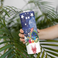 Guam and United States Together Skinny Tumbler Bald Eagle and Guam Seal with Flower and Tribal Tattoos - Polynesian Pride