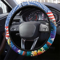 Guam and United States Together Steering Wheel Cover Bald Eagle and Guam Seal with Flower and Tribal Tattoos - Polynesian Pride