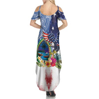 Guam and United States Together Summer Maxi Dress Bald Eagle and Guam Seal with Flower and Tribal Tattoos LT03 - Polynesian Pride
