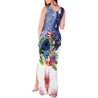 Guam and United States Together Tank Maxi Dress Bald Eagle and Guam Seal with Flower and Tribal Tattoos - Polynesian Pride