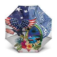 Guam and United States Together Umbrella Bald Eagle and Guam Seal with Flower and Tribal Tattoos - Polynesian Pride