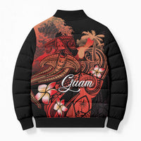 Guam Tribal Chamorro Bomber Puffer Jacket Polynesian Shark with Plumeria and Sea Vibe - Polynesian Pride