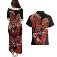 Guam Tribal Chamorro Couples Matching Puletasi and Hawaiian Shirt Polynesian Shark with Plumeria and Sea Vibe - Polynesian Pride