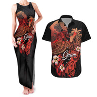 Guam Tribal Chamorro Couples Matching Tank Maxi Dress and Hawaiian Shirt Polynesian Shark with Plumeria and Sea Vibe LT03 Black - Polynesian Pride
