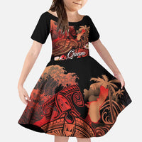Guam Tribal Chamorro Family Matching Mermaid Dress and Hawaiian Shirt Polynesian Shark with Plumeria and Sea Vibe LT03 Daughter's Dress Black - Polynesian Pride