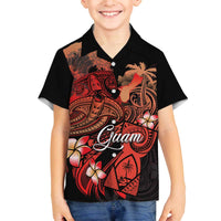 Guam Tribal Chamorro Family Matching Off The Shoulder Long Sleeve Dress and Hawaiian Shirt Polynesian Shark with Plumeria and Sea Vibe LT03 Son's Shirt Black - Polynesian Pride
