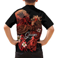 Guam Tribal Chamorro Family Matching Off Shoulder Short Dress and Hawaiian Shirt Polynesian Shark with Plumeria and Sea Vibe - Polynesian Pride