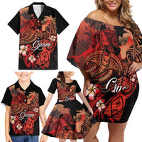 Guam Tribal Chamorro Family Matching Off Shoulder Short Dress and Hawaiian Shirt Polynesian Shark with Plumeria and Sea Vibe LT03 - Polynesian Pride