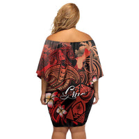 Guam Tribal Chamorro Family Matching Off Shoulder Short Dress and Hawaiian Shirt Polynesian Shark with Plumeria and Sea Vibe - Polynesian Pride