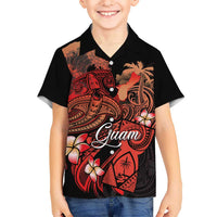 Guam Tribal Chamorro Family Matching Puletasi and Hawaiian Shirt Polynesian Shark with Plumeria and Sea Vibe LT03 Son's Shirt Black - Polynesian Pride