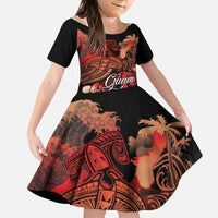Guam Tribal Chamorro Family Matching Short Sleeve Bodycon Dress and Hawaiian Shirt Polynesian Shark with Plumeria and Sea Vibe LT03 Daughter's Dress Black - Polynesian Pride