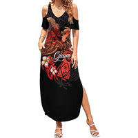 Guam Tribal Chamorro Family Matching Summer Maxi Dress and Hawaiian Shirt Polynesian Shark with Plumeria and Sea Vibe LT03 Mom's Dress Black - Polynesian Pride
