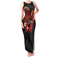 Guam Tribal Chamorro Family Matching Tank Maxi Dress and Hawaiian Shirt Polynesian Shark with Plumeria and Sea Vibe LT03 Mom's Dress Black - Polynesian Pride