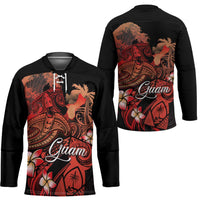 Guam Tribal Chamorro Hockey Jersey Polynesian Shark with Plumeria and Sea Vibe LT03 - Polynesian Pride