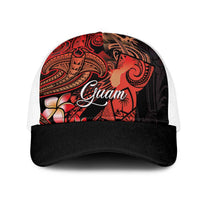 Guam Tribal Chamorro Mesh Trucker Cap Polynesian Shark with Plumeria and Sea Vibe - Polynesian Pride