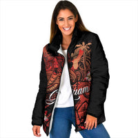 Guam Tribal Chamorro Padded Jacket Polynesian Shark with Plumeria and Sea Vibe - Polynesian Pride
