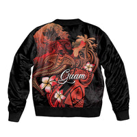 Guam Tribal Chamorro Sleeve Zip Bomber Jacket Polynesian Shark with Plumeria and Sea Vibe - Polynesian Pride