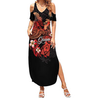 Guam Tribal Chamorro Summer Maxi Dress Polynesian Shark with Plumeria and Sea Vibe LT03 Women Black - Polynesian Pride